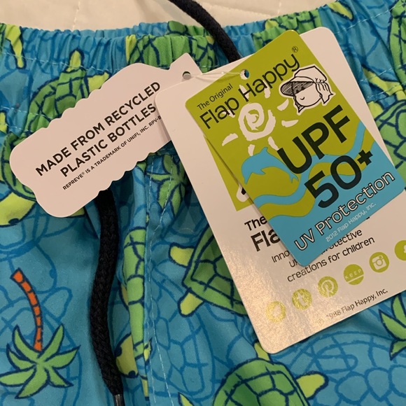 NWT Flap Happy Swim Trunks, Blue & Green Turtle Design, Boys Size 12M - Picture 4 of 10